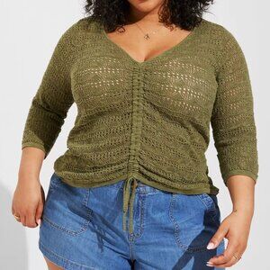 Green Open Weave 3/4 Length Sleeve Sweater Torrid Size 00